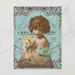 Carte Postale vintage photo little girl and postcat
