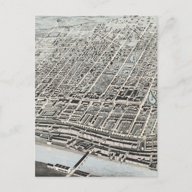 Carte Postale Vintage Pictorial Map of Manchester NH (1876) (Devant)