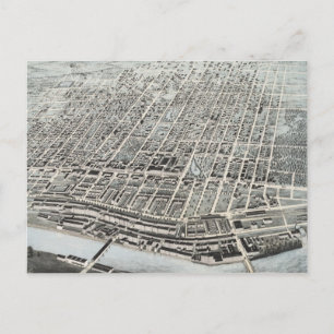 Carte Postale Vintage Pictorial Map of Manchester NH (1876)