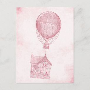 Carte Postale Vintage Pink Hot Air Balloon Moving Cottage