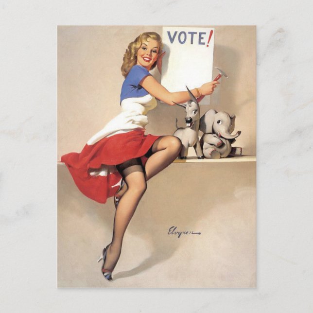Carte Postale Vintage Pinup, vote (Devant)