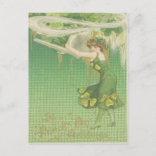 Carte Postale Vintage Pipe Maiden Shamrock St Patrick's Day Card