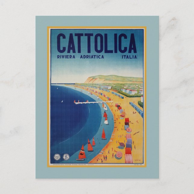 Carte Postale Vintage plage de Cattolica publicité de voyage ita (Devant)