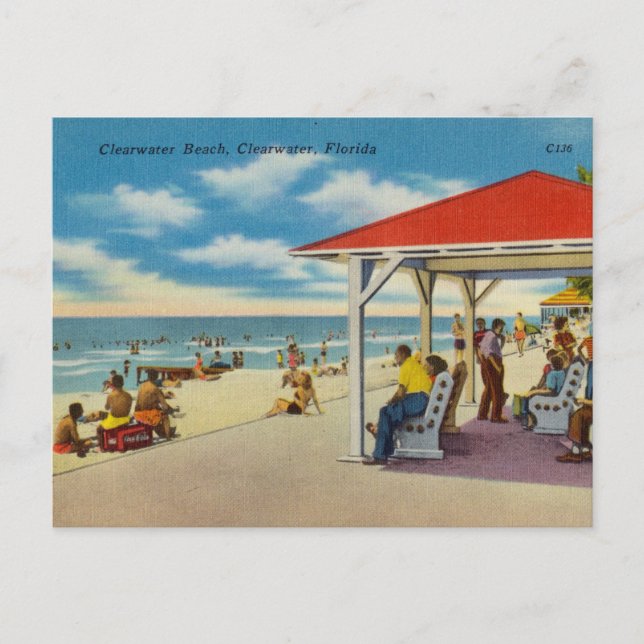 Carte Postale Vintage, Plage d'Eau Claire, Floride (Devant)