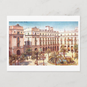 Carte Postale Vintage Plaza Real, Barcelone, Espagne,