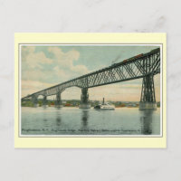 Vintage pont Poughkeepsie 1913, train, bateau