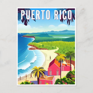 Carte Postale Vintage Porto Rico L'île de la plage tropicale