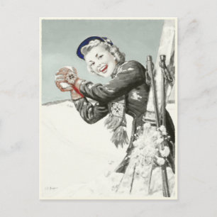 Carte Postale Vintage Postcard with Winter Vacation Print