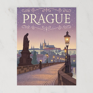 Carte Postale Vintage Prague Charles Bridge Sunset