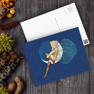 Carte Postale Vintage Pretty Blue Fairy Bas Bleu Lune Bleue