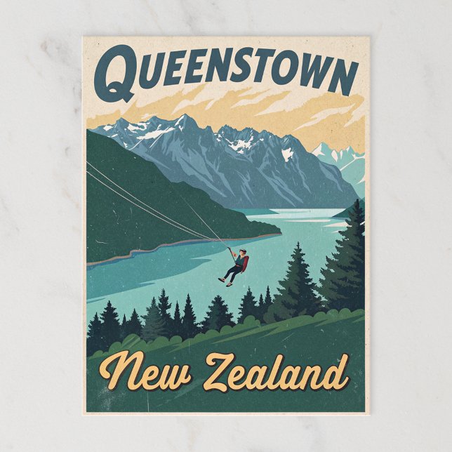 Carte Postale Vintage Queenstown Nouvelle-Zélande Aventure (Créateur téléchargé)