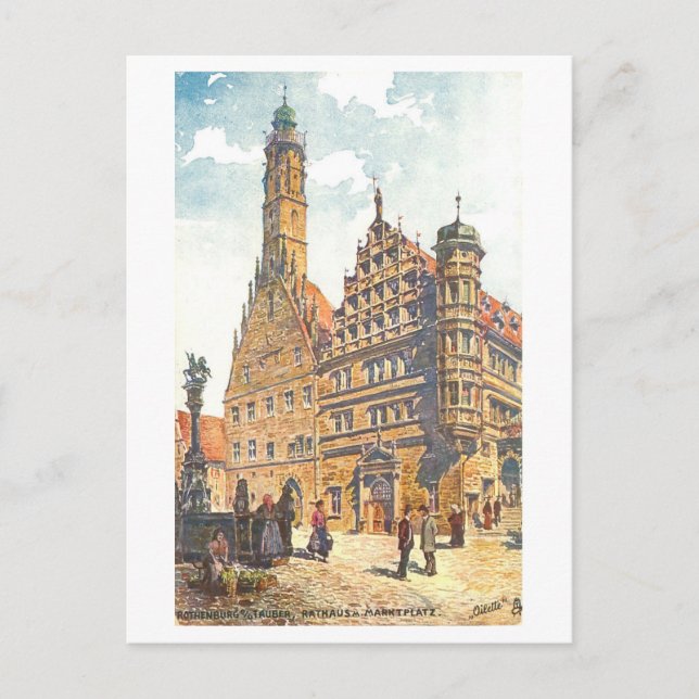 Carte Postale Vintage Rathaus Rothenburg, Allemagne (Devant)