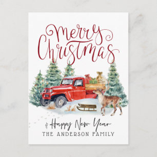 Carte postale vintage Red Truck Christmas