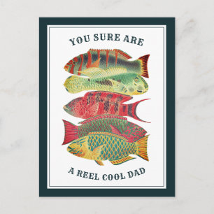Carte Postale Vintage Reel Cool Papa Fête des pères de poisson  