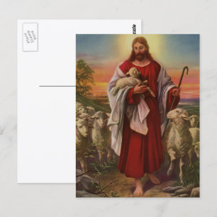 Carte Postale Vintage Religion, Christ le Bon Berger Troupeau