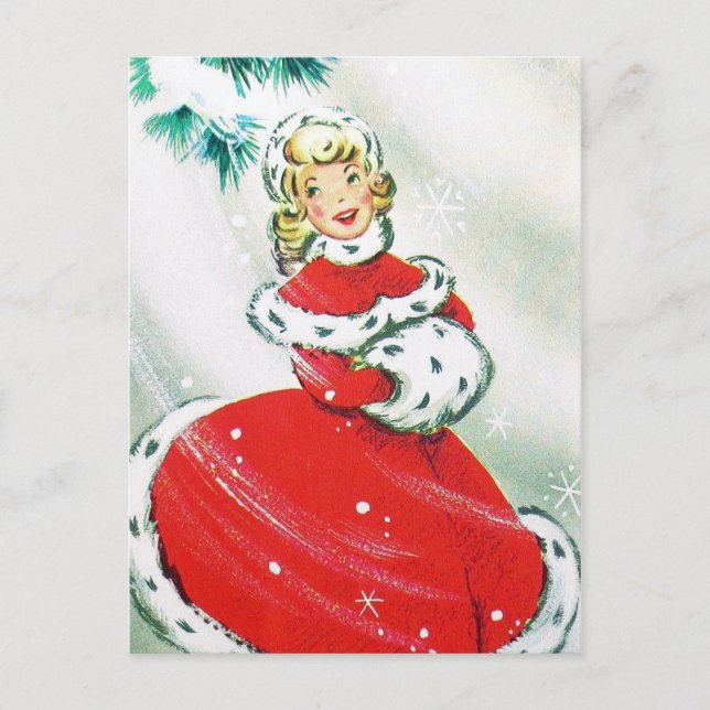 Carte postale vintage rétro Christmas lady (Devant)
