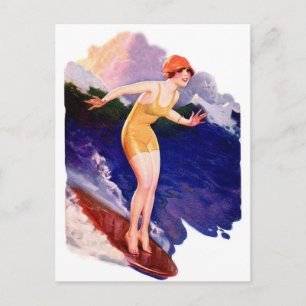 Carte Postale Vintage Retro Femmes Kitsch 20s Surfing Surfer