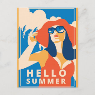 Carte postale vintage rétro Hello Summer