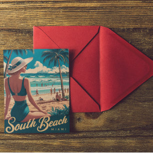 Carte Postale Vintage Retro Miami South Beach Art