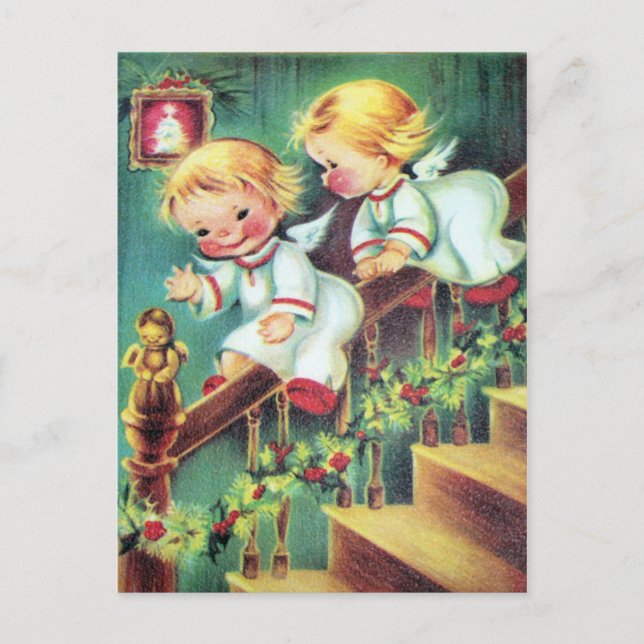 Carte postale Vintage rétro Noël Angels (Devant)
