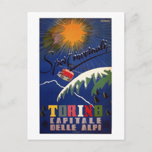 Carte Postale Vintage rétro Turin sports d'hiver Voyage italien