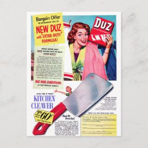 Carte Postale Vintage Retro Women Kitsch Duz Ad, Free Cleaver!