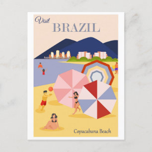Carte Postale Vintage Rio de Janeiro Brésil Plage Copacabana