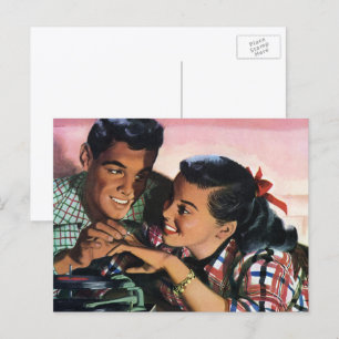 Carte Postale Vintage Romance, High School Sweethearts in Love