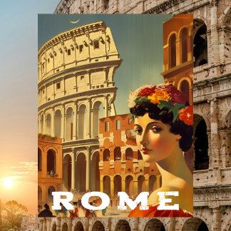 Carte Postale Vintage Rome Italy Travel Colosseum Lady