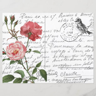 Carte postale Vintage Rose Bird en français Script