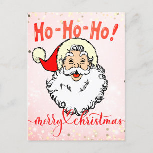 Carte Postale Vintage rose Jolly Père Noël Souriant Visage Noël