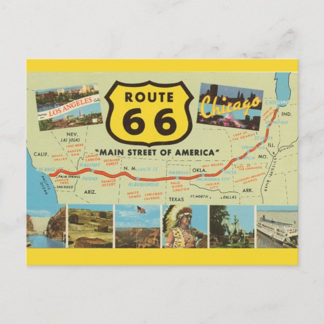 Carte postale vintage Route 66 (Devant)