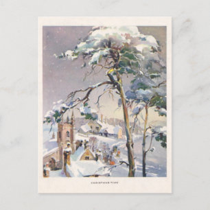 Carte Postale Vintage Rustique Snowy Village de Noël d'hiver