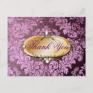 Carte Postale vintage rustique violet mariage damassé merci