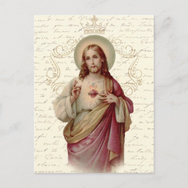 Carte Postale Vintage Sacré Coeur de Jésus Religieux (Devant)