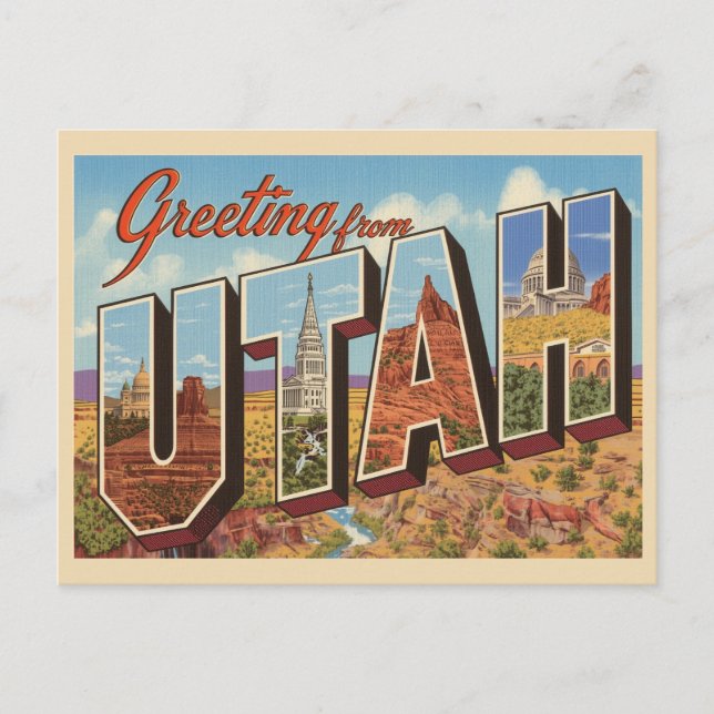Carte Postale Vintage "Salut de l'Utah" (Devant)
