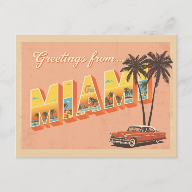 Carte Postale Vintage "Salut de Miami" (Devant)