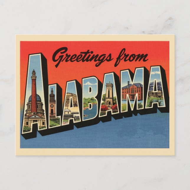 Carte Postale Vintage "Salutations de Alabama" (Devant)