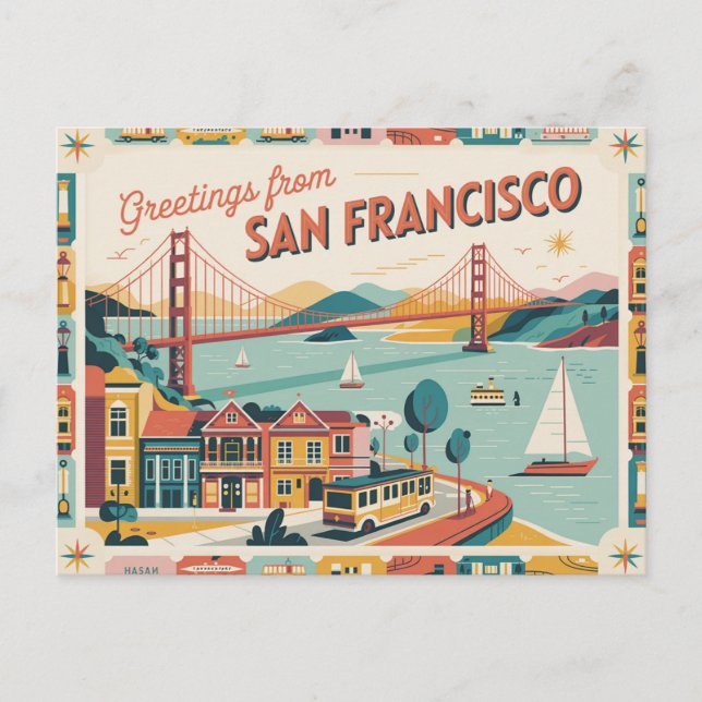 Carte postale vintage San Francisco | Salutations  (Devant)