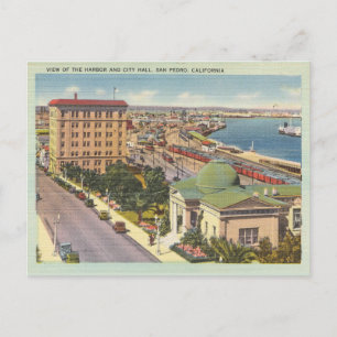 Carte Postale Vintage San Pedro California Harbour et City Hall