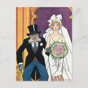 Carte Postale Vintage Save the Date, Bride Groom Newlyweds