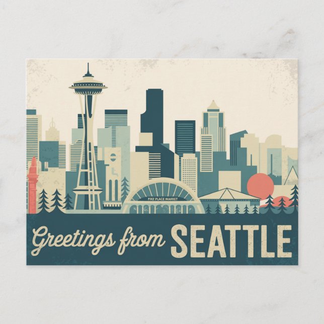 Carte postale vintage Seattle | Salutations de Sea (Devant)