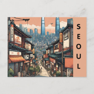 Carte Postale Vintage seoul corée du sud ville voyage rue ciel