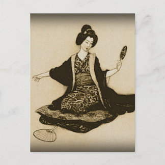 Carte Postale Vintage Sepia geisha japonaise look avec miroir