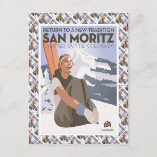 Carte Postale Vintage Ski Poster, San Moritz Crested Butte,