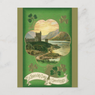 Carte Postale Vintage St Patricks Day Salutations Castle Shamroc