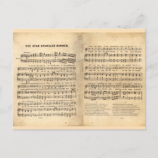 Carte Postale Vintage Star Spanglisé Bannière Partition Lyrics (Devant)