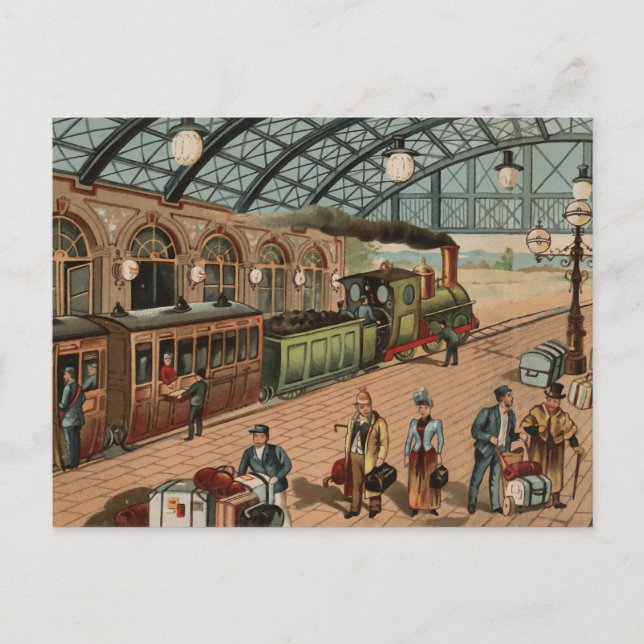 Carte Postale Vintage Steam train et gare (Devant)
