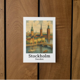 Carte Postale Vintage Stockholm Suède Travel Art