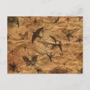 Carte Postale Vintage-Style Swallows, Butterflies, Flowers